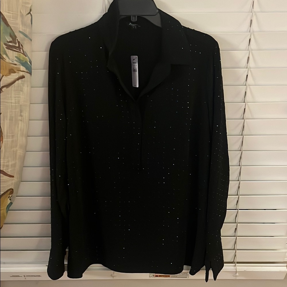 Express Black Rhinestone Embellished BUTTON DOWN SHIRT Top NWT $148 LG